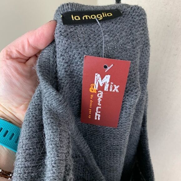 La Maglia Wool Knit Angora Blend Grey/White Tunic Sweater Dress - Picture 7 of 7